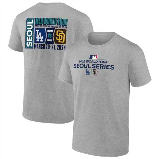 Men's San Diego Padres vs. Los Angeles Dodgers Heather Gray 2024 World Tour Seoul Series Matchup T-Shirt,We sell and wholesale Men's San Diego Padres vs. Los Angeles Dodgers Heather Gray 2024 World Tour Seoul Series Matchup T-Shirt on line form chian!
